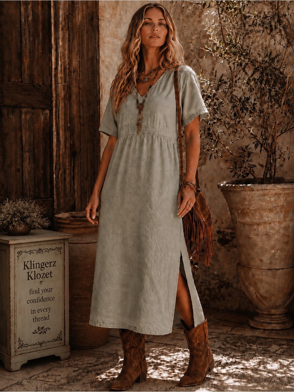 🤍 TY Original Wear Linen Blend Midi Dress Minimalist Cottage coastal